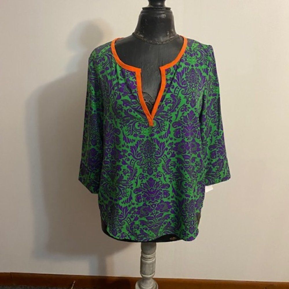 Glam Green/Purple/Orange 3/4 sleeves top, size M